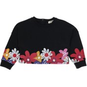 Resim Panço Kız Bebek Etek Ucu Çiçekli Crop Siyah Sweatshirt 