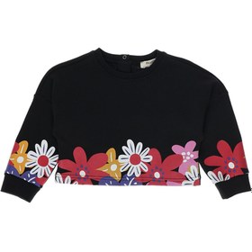 Resim Panço Kız Bebek Etek Ucu Çiçekli Crop Siyah Sweatshirt 