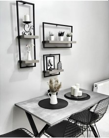 Resim Zambak 3'lü Duvar Raf Seti Siyah 