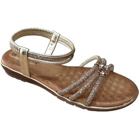 Resim Guja 25y174 Kadın Taşlı Düz Taban Abiye Sandalet Altın Siyah 