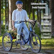 Resim Üç Tekerlekli Bisiklet,350w Yetişkin Elektrikli Üç Tekerlekli Bisiklet,24 Inç Tekerlekler,10° Tırmanma,Yüksek Karbonlu Çelik Çerçeve,36v 12ah Pil,2 Mod,Yumuşak Yastık,Tekerlekli Çanta Ile,White 