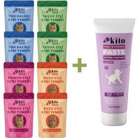 Resim Kito Yavru Kediler için Malt Macunu 100g + Kito Fresh Kediler için %100 Taze İçerikli Mama Tanışma Paketi 