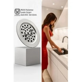 Resim Aesco Mey Ithalat® Kilitli Paslanmaz Lavabo Süzgeci - Akıllı Tahliye ve Tam Süzme Teknolojisi (5.5 Cm) 
