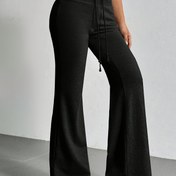Resim Kadınların Polyester Spandex Karışımı Flare Bacaklı Joggers, Düz Renk, Bağcıklı Bel, Kumaş, Stil, Elastik Kemerli, Tüm Mevsimler İçin Rahat, Yetişkin Pantolonlar İçin Uygun 