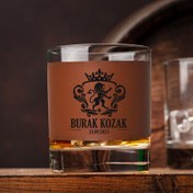 Resim Kişiye Özel Doğum Günü Tarihli Taba Deri Viski Bardağı 