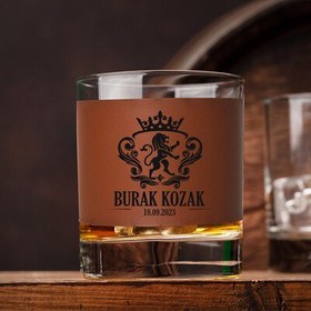 Resim Kişiye Özel Doğum Günü Tarihli Taba Deri Viski Bardağı 