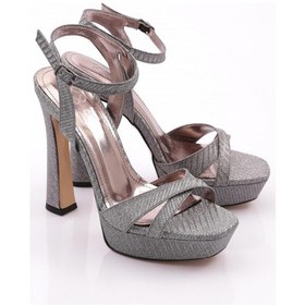 Resim Dgn 2016 Kadın Bilekten Bağlamali Topuklu Abiye Ayakkabi Platin Simli 