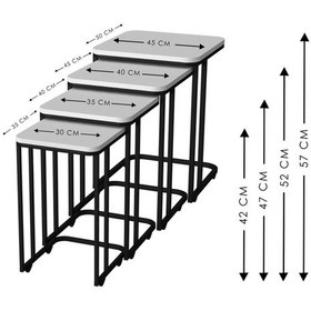 Resim Faymend Tekerlekli 4 Lü Zigon Sehpa - Yan Sehpa Gümüş - Krem Mdf Gümüş Krem 
