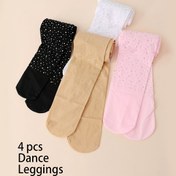 Resim 4'lü Paket Kızlar için Taşlı Taytlar - Parlak Tüm Sezonluk Düz Renk Bacak Isıtıcılar, 32/D İplik, Sadece Elde Yıkama, Dans, Partiler & Günlük Kıyafetler için - Genç Kızlar için Dayanıklı & Rahat (Yıl Boyu) 