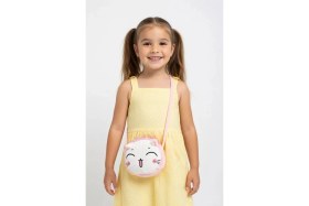Resim Mollycrush Gülen Kedi Tasarımlı Mini Peluş Çocuk Aksesuar Çantası - Yumuşak Dokulu Omuz Askılı Cüzdan 