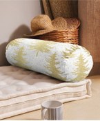 Resim Realhomes Beyaz Zeminde Gold Renkli Çam Ağacı Desenli Modern Iç Dolgulu Fermuarlı Süet Berjer Silindir Yastık 