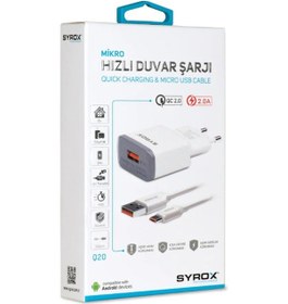 Resim Syrox Q20 2A Hızlı Şarj Cihazı Ve Mikro Usb Kablo 