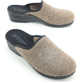 Resim Gezer Kadın Kışlık Ev Bahçe Yüksek Topuk Terlik Bej 