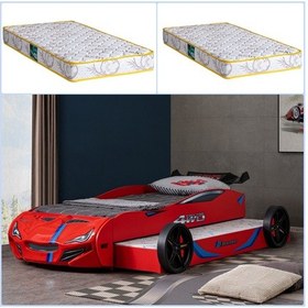 Resim Setaymobilya Merso Yavrulu Araba Yatak Kırmızı + 2 Adet Comfort Yatak 