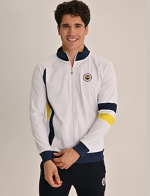 Resim Fenerbahçe Beyaz Tribün Sarı Lacivert Şeritli Erkek Sweatshirt - Beyaz / XL 