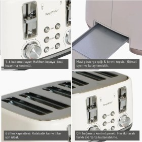 Resim Delixa Berghoff Gem Concept 4 Dilim Ekmek Kızartma Makinesi – 1800 W, Çift Kontrol Paneli | Vanilya Krem 