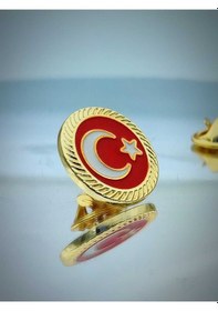 Resim Yörük Tasarım Türk Bayrağı Fasetli Altın Kaplama Yaka Rozeti Altın 