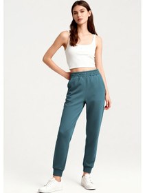 Resim Tommy Life Orman Yeşili Yüksek Bel Jogger Rahat Form Manşetli Kadın Eşofman Alt - 94561 Yeşil 