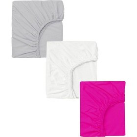 Resim 3 Adet Pamuklu Ve Lastikli 60 X 120 Cm Penye Bebek Çarşaf-fuşya-gri 