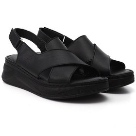 Resim Gönderi(R) Gönderi R Siyah Cırt Bantlı Dolgu Topuk Hakiki Deri Comfort Sandalet Siyah 
