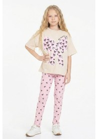 Resim Modanino Kız Çocuk Fiyonk Baskılı-taytlı Alt-üst Takım 3-10 Yaş 12552 Pembe 