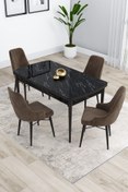 Resim Canisa Kar Serisi Siyah Mermer Desenli 80x132 Açılabilir Mdf Mutfak Masa Takımı 4 Kahve Sandalye 