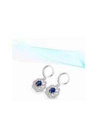 Resim Brezza Lusso Jewelry Gümüş Lüks Mavi Safir Taşlı Çiçek Model Kadın Kolye Küpe Set 