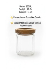 Resim 500 Ml Akasya Kapaklı Cam Yuvarlak Kavanoz Yuvarlak Baharat & Erzak Saklama Kabı Açık Kahverengi - Şeffaf 