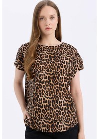 Resim DeFacto Regular Fit Leopar Desenli Bisiklet Yaka Kısa Kollu Bluz E7038AX25SPBG150 