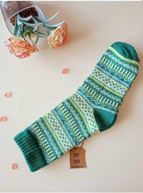 Resim 2 Çift Kalın Kışlık Yumuşak Çorap Yılbaşı Motif Etnik Desenli Kadın Çorabı Yeşil Siyahkırmızı 36-40 Renkli 