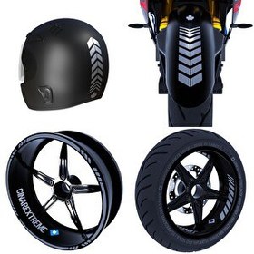 Resim Çınar Extreme Taş Grisi İç Dış Jant Şeridi Kask ve Çamurluk Moto Rider 4'lü Sticker Seti 