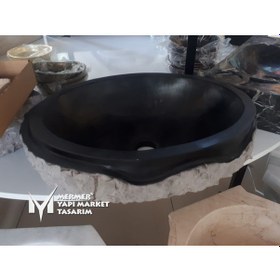 Resim Bazalt Siyah Dışı Desenli Patlatma Elips Lavabo 