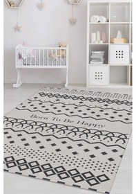 Resim Homshtag Mutlu Olmak İçin Doğdu Gri Çocuk Odası Halısı Minimal Çocuk Halısı Çok Renkli 