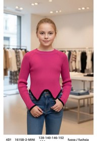 Resim Minimoda Kids Fitilli örgülü kız triko kazak 