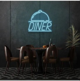 Resim Restoranlara Özel Diner Yazılı Ve Şekilli Neon Tabela Turkuaz 