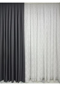 Resim Keten Fon Perde Antrasit Fon 1/3 Sık Pile Antrasit 