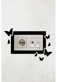 Resim Kelebek Tasarım 2li Priz Çerçevesi İç Ölçü 15,5x8,4 Cm Ikili Priz Çerçeve Kelebek - Ev Süsü 