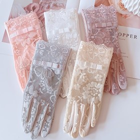 Resim Kadınlar için Vintage Şık Düğme Tulumlu Parmaksız Eldiven Çifti, Dokunmatik Ekran Uyumlu, Nefes Alabilen Polyester, Çiçekli Dantel Süslemeli, Esnek Olmayan Fit Düğünler, Gelin Partileri & Akşam Randevuları İçin, Düğün Eldivenleri 