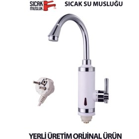 Resim Beyaz Elektrikli Ani Su Isıtıcı, Termal Şofben, Pratik ve Güvenilir Musluk 