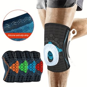 Resim 1 adet Ayarlanabilir Kompresyon Dizlik Patella Jel Ped & Yan Stabilizatörler - Kaymaz, Nefes Alabilen Kumaş Bisiklet, Koşu, Basketbol için | Turuncu, Kırmızı, Siyah renklerde mevcut 