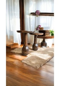 Resim Wood Ahşap 2'li Set Konik Mantar Yan Sehpa Modern Fiskos / Ceviz 