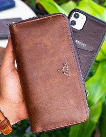 Resim Garbalia Orleans Vintage Deri Kahverengi Telefon Bölmeli El Çantası Cüzdan Kartlık 