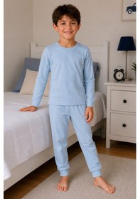 Resim Zuzunga Soft Mavi %100 Pamuk Basic Erkek Çocuk Pijama Takımı 