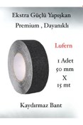 Resim Lufern Premium 50mm x 15mt Siyah Kaydırmaz Bant Yapışkanlı Merdiven Basamak Zemin Güçlü Tutunabilen Halı 