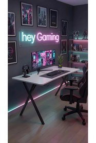 Resim hey modüler mobilya 110 cm Gaming2 Profesyonel Oyuncu Masası Beyaz Tabla, Beyaz Metal Ayaklı Hey Gaming2 