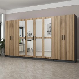 Resim Minar Kale 8 Kapaklı 4 Aynalı 2 Çekmeceli Dolap Antrasit Dore 190 cm 