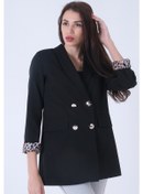 Resim Siyah Şal Yaka Leopar Astarlı Kruvaze Ceket 39711561.01 Siyah 