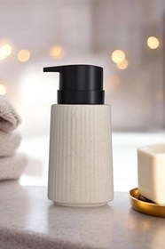Resim New Max Premium Serisi 300 ML Sıvı Sabunluk Pompalı Çizgili Seramik Sıvı Sabunluk Dispencer Bej 