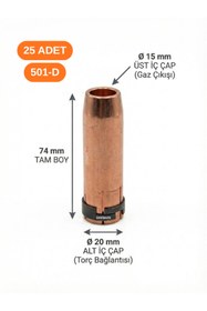 Resim ÜMİTAVM 25'li Paket 501D (SN-501) Gazaltı Kaynak Torç Konik Nozul 1.5 mm Bakır Dış Muhafaza 
