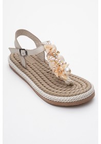 Resim Luvishoes Luvi Shoes Lely Bej Deniz Kabuklu Hakiki Deri Kadın Parmak Arası Sandalet Bej 